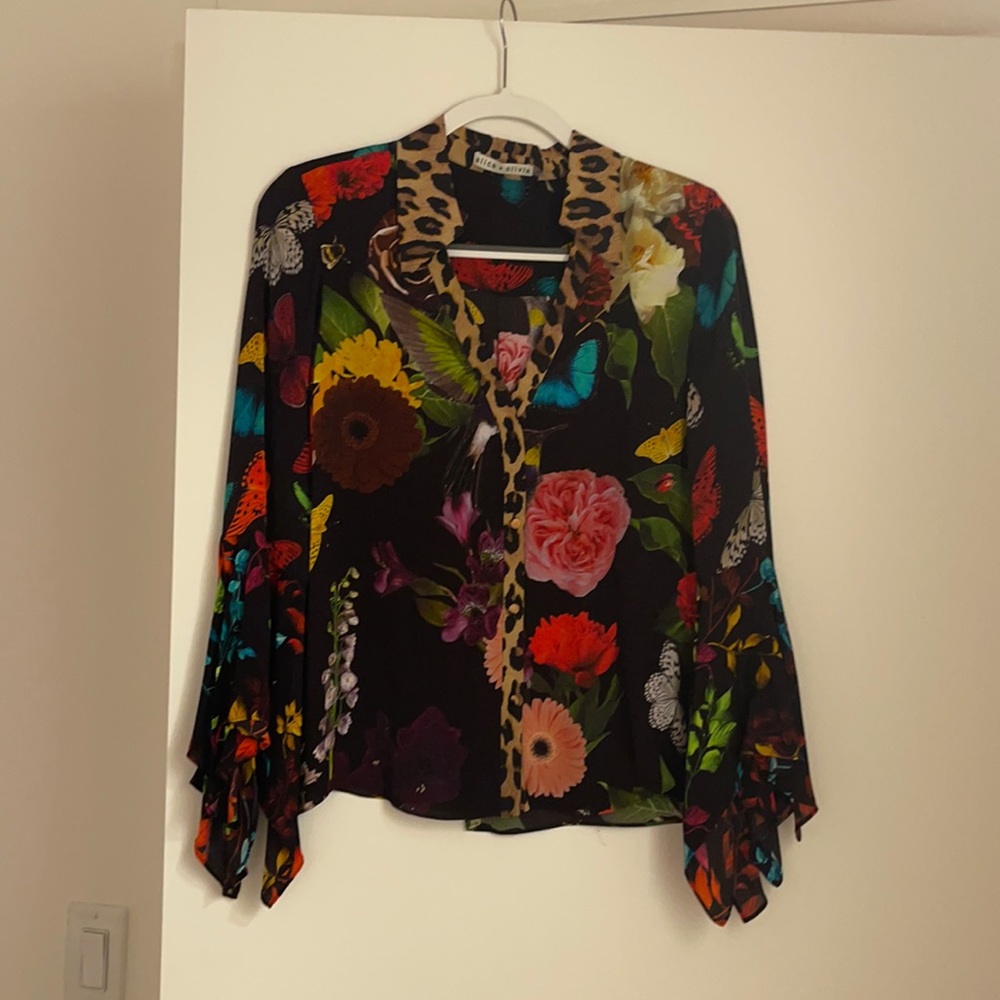 Alice + Olivia floral/leopard blouse